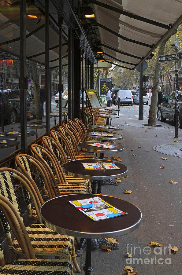 Paris Photograph - Tables outside a Paris bistro on an autumn day by Louise Heusinkveld