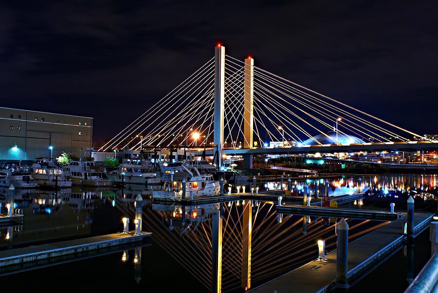 Tacoma Hwy 509 Bridge Up in Lights 1 Photograph by Rob Green