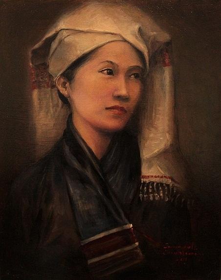 Tai Phuan Lady Painting by Sompaseuth Chounlamany