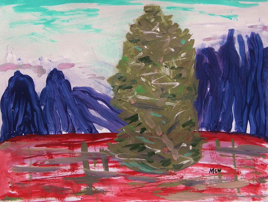 Tree Painting - Tall Blue Trees by Mary Carol Williams