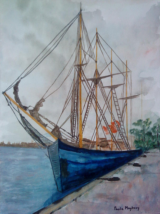 Tall Pirate Ship Painting by Paula Maybery