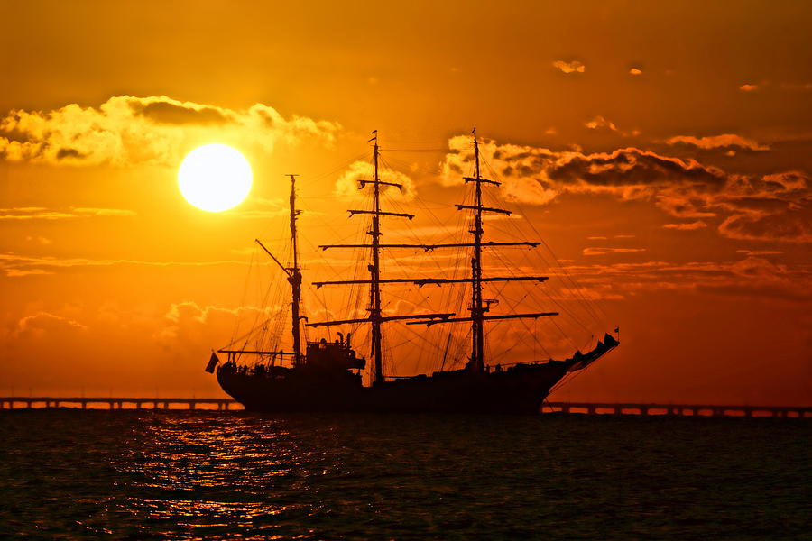 Tall Ship at Sunset Photograph by Alan Hutchins