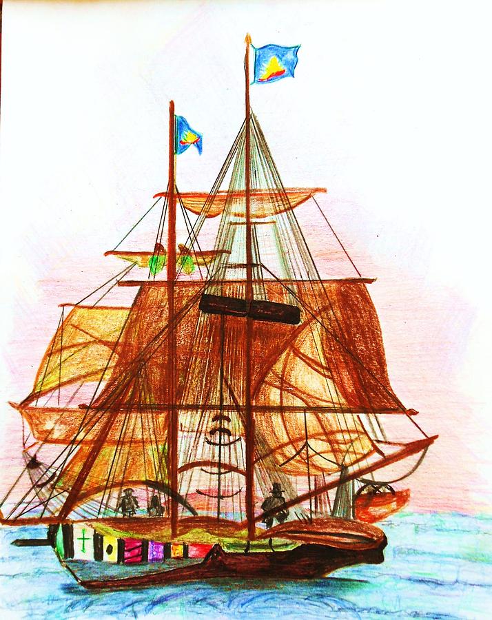 Tall Ship Drawing by Deborah Gorga