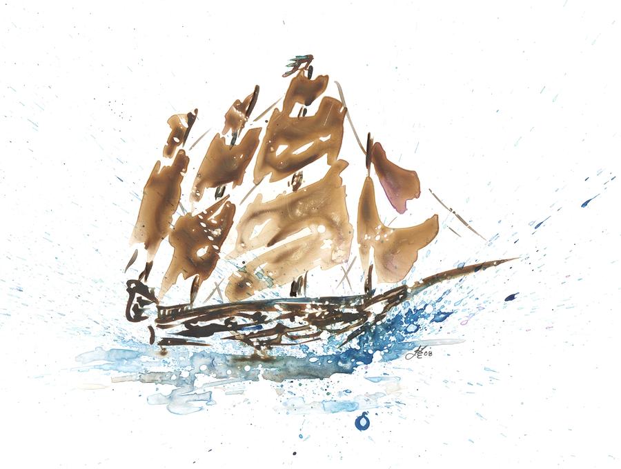 Nature Painting - Tall Ship XV by Janet Whitehead