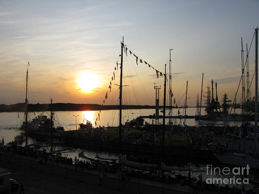 Sunset Photograph - Tall Ships at Rest. Klaipeda. Lithuania. by Ausra Huntington nee Paulauskaite
