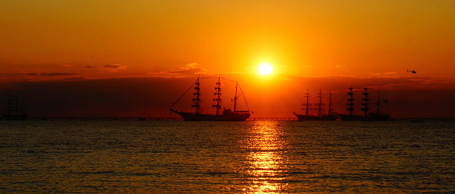 Tall Ships at Sunset Photograph by Alan Hutchins