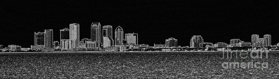 Tampa Panorama Digital - Black and White Photograph by Carol Groenen