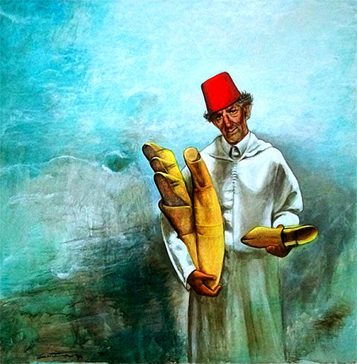 Los Angeles Painting - Tangier Shoe Salesman by Ramon  Castellanos