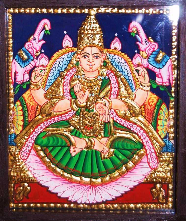 Lotus Gaja Lakshmi Tanjore paintings - BalajiArtGallery