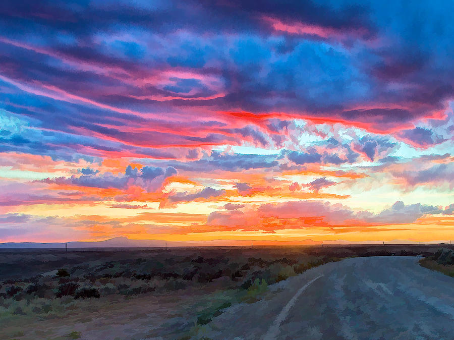 Taos Sunset As Oil Digital Art