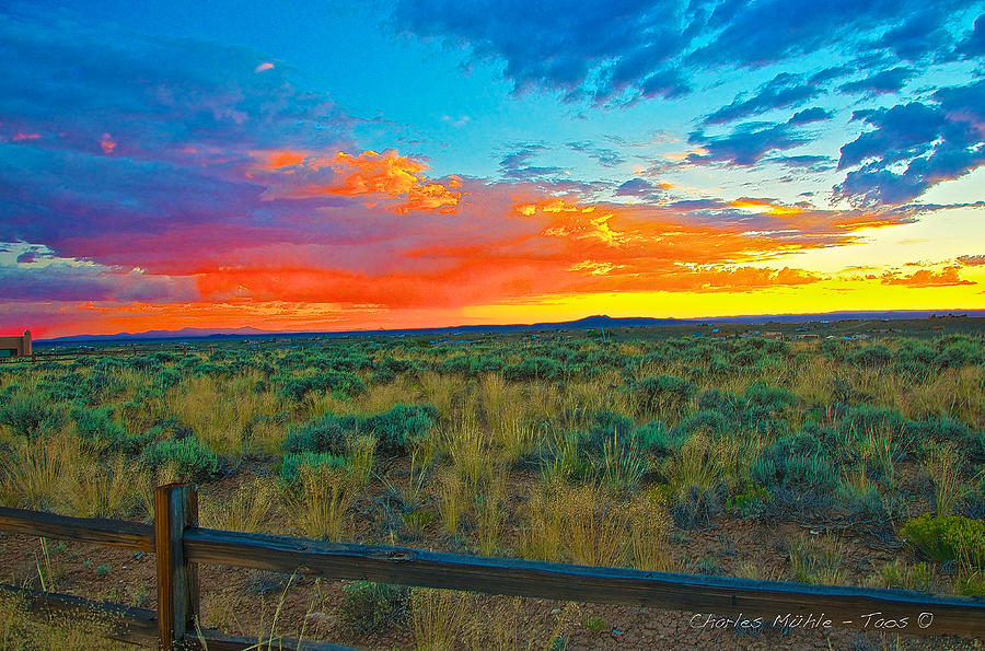 Taos sunset IX Digital Art by Charles Muhle