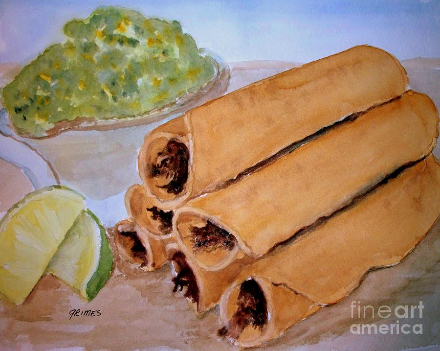 Lime Painting - Taquitos with salsa by Carol Grimes
