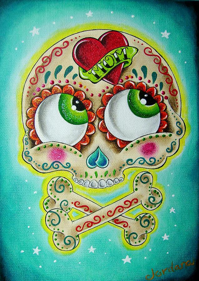 Tattooed Sugar Skull Painting by Jordana Hawen