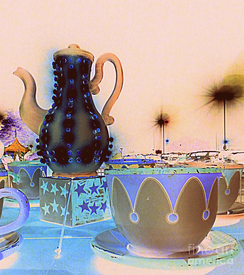 Tea Pot and Cups Ride with inverted colors Photograph by Renee Trenholm
