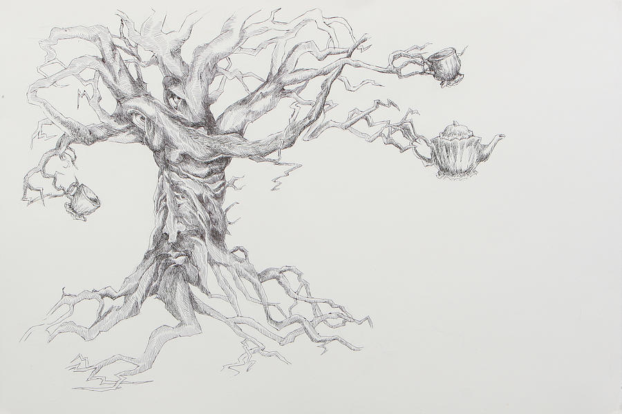 Tea With a tree Drawing by Holly Stone