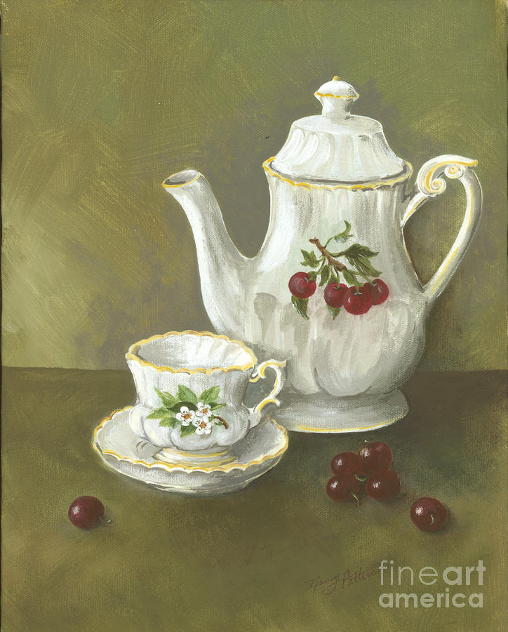 Tea with Cherries  Painting by Nancy Patterson