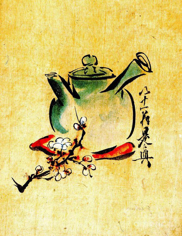 Teapot and Cherry Blossoms 1825 Photograph by Padre Art