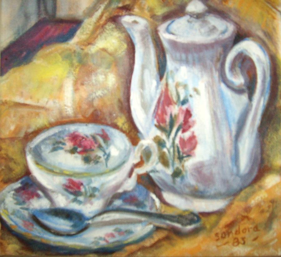 Teapot And Teacup Painting by Joseph Sandora Jr