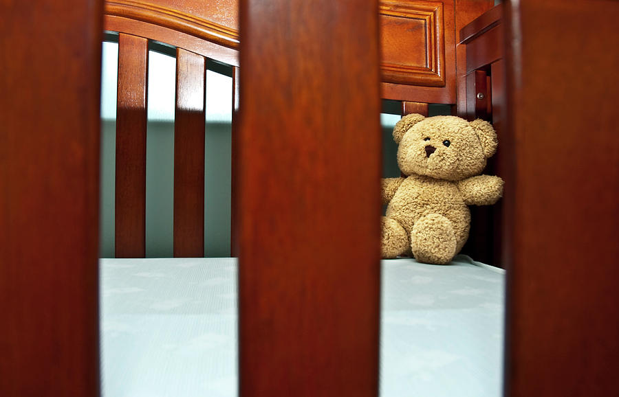 Teddy Bear in Baby Crib Photograph by Carolyn Marshall