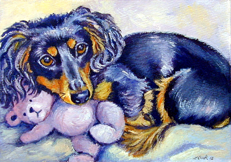 Animal Painting - Teddy Cuddles - Dachshund by Lyn Cook