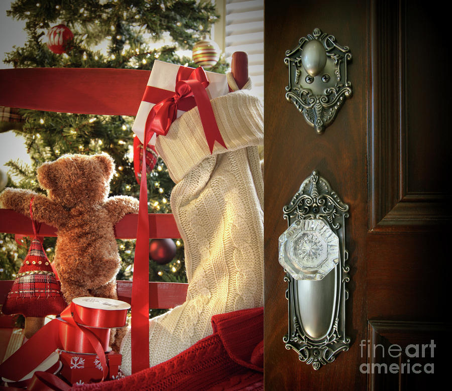 Christmas Photograph - Teddy waiting for christmas time by Sandra Cunningham