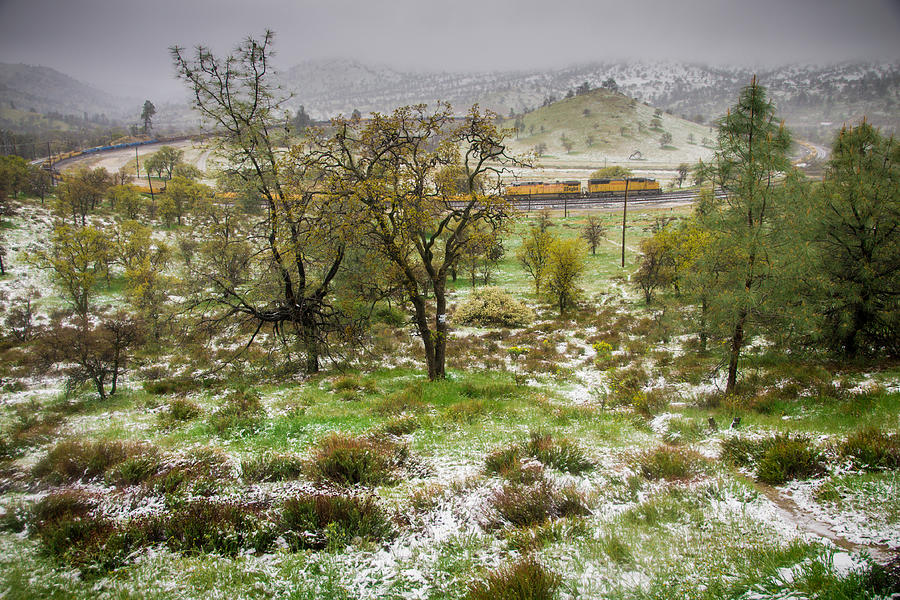 Tehachapi Pass Train in Snow Photograph by Connie Cooper-Edwards