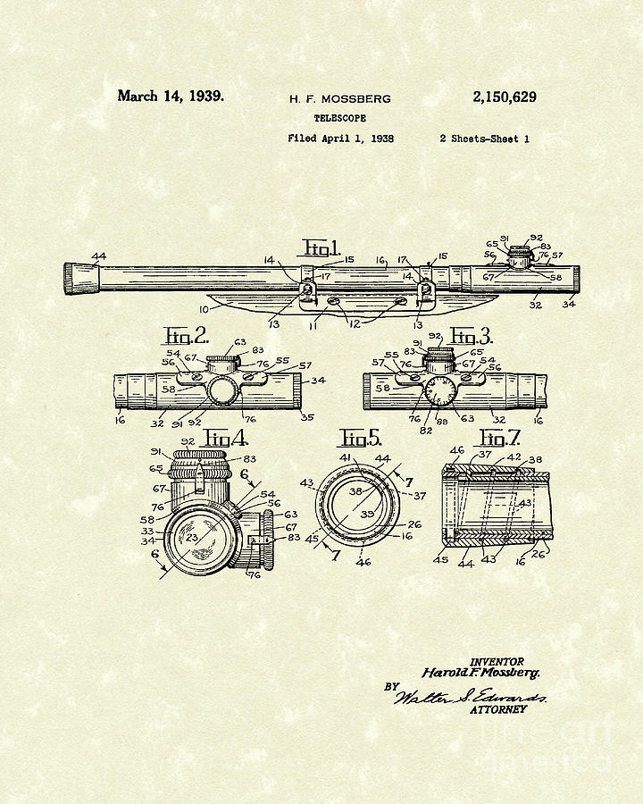 Telescope 1939 Patent Art Drawing by Prior Art Design