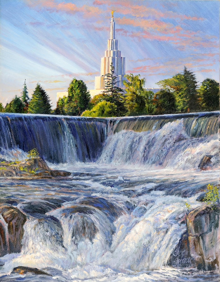 Temple and the Falls Painting by Steve Spencer
