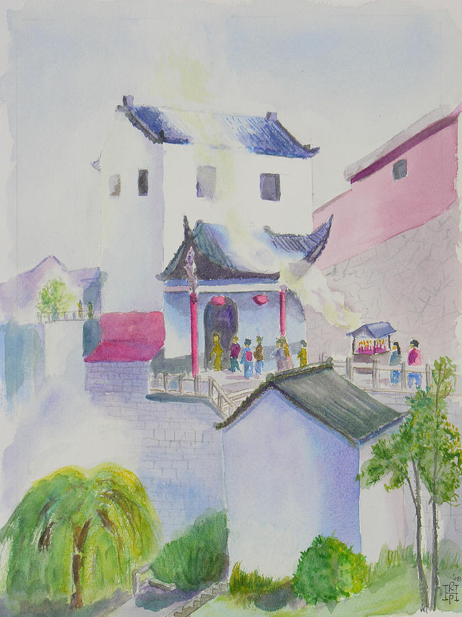 Temple at Mt Jiuhua China Painting by Robert P Hedden