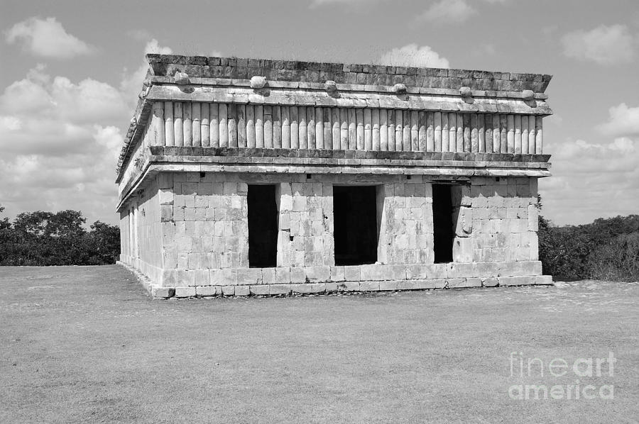 Temple of the Turtles at Uxmal Mexico Black and White Photograph by Shawn OBrien