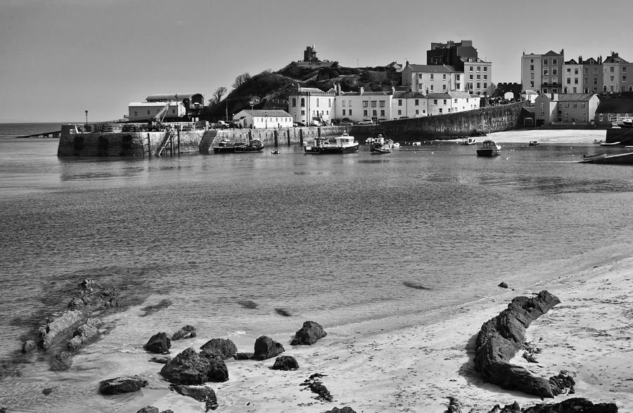 Tenby Harbour from North Beach Mono 2 Photograph by Steve Purnell