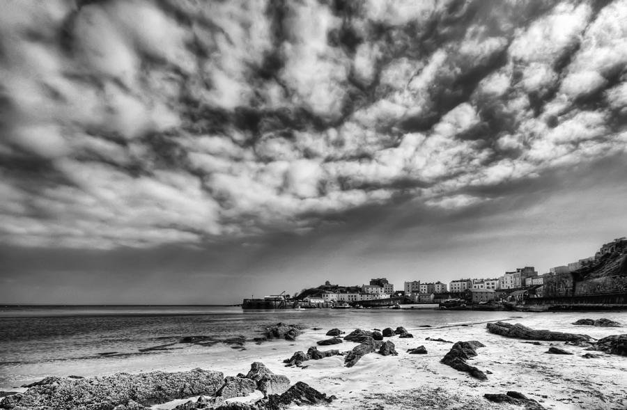 Tenby Harbour from North Beach Mono Photograph by Steve Purnell