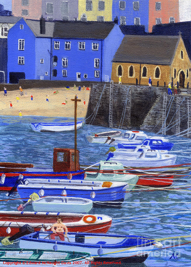 Painting Tenby Harbour with Boats Painting by Edward McNaught-Davis