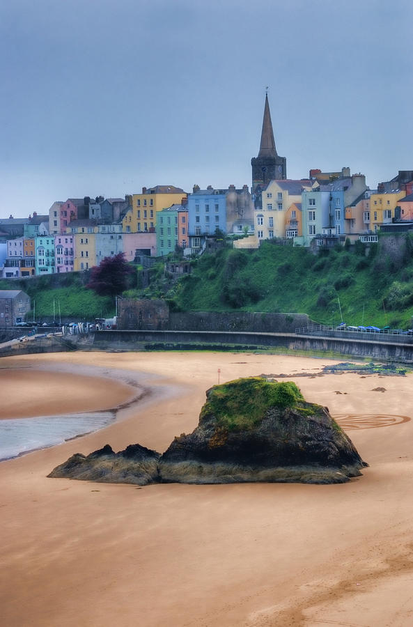 Tenby over North Beach Painted Photograph by Steve Purnell