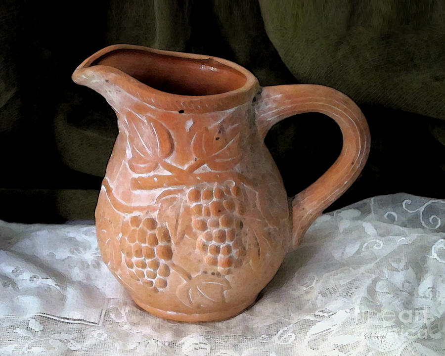 Lace Photograph - Terracotta Jug by Patricia Schnepf