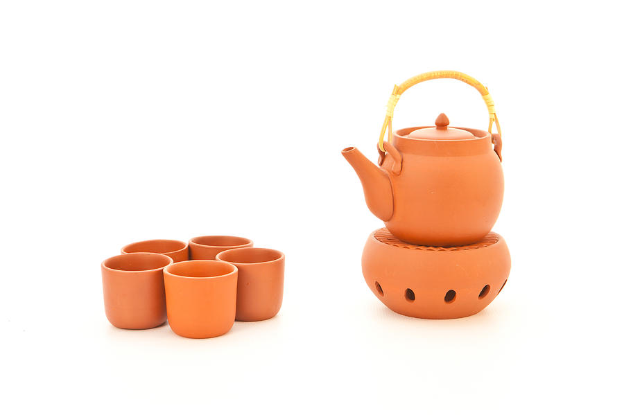 Cup Photograph - Terracotta tea set by Tom Gowanlock