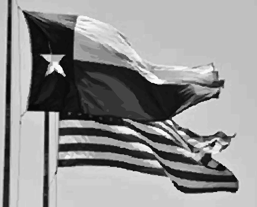 Texas and USA Flags Flying BW45 Photograph by Scott Kelley