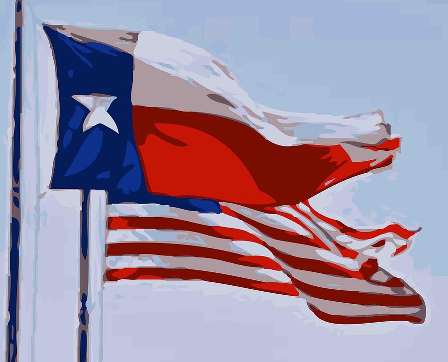 Texas and USA Flags Flying Color 16 Photograph by Scott Kelley