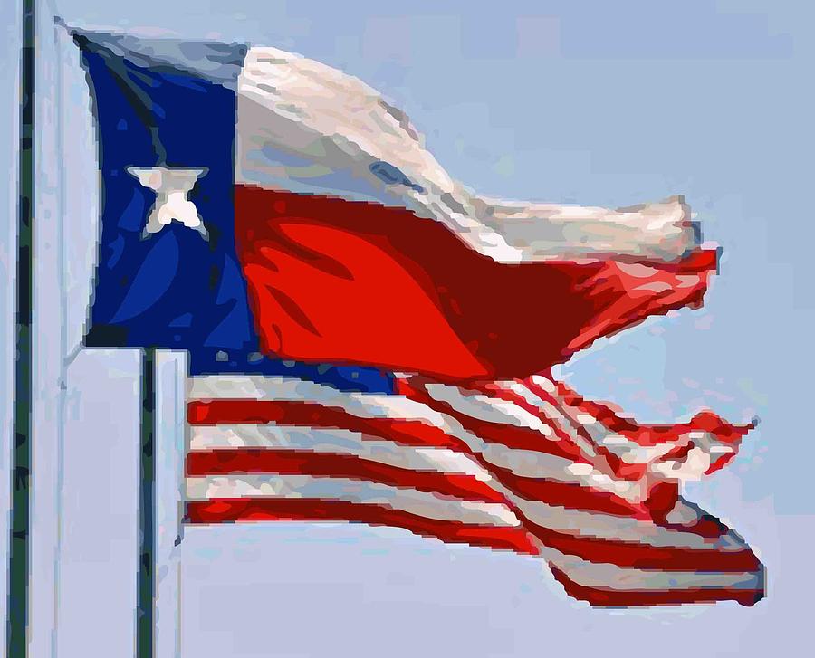 Texas and USA Flags Flying Color 64 Photograph by Scott Kelley