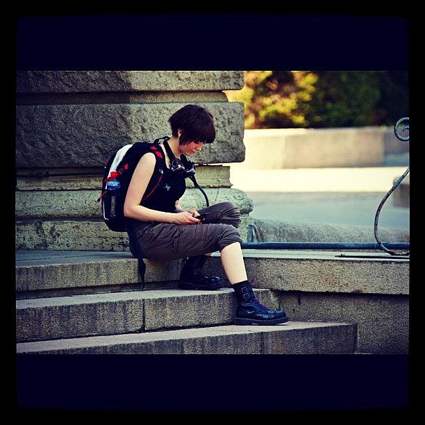Cute Photograph - Texting To Someone... #nationaltheater by Kiko Bustamante