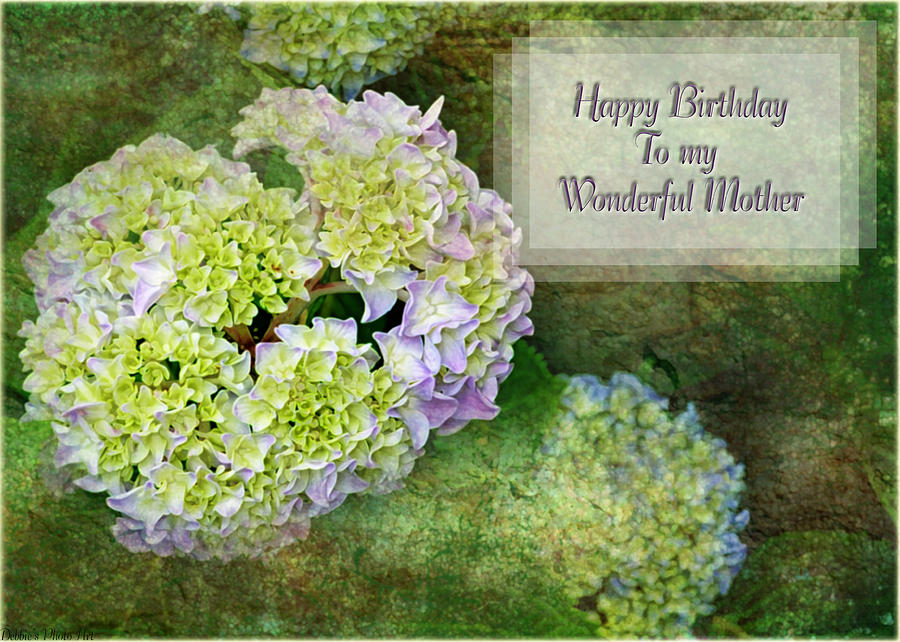 Textured Hydrangeas Birthday Mother greeting card Digital Art by Debbie Portwood