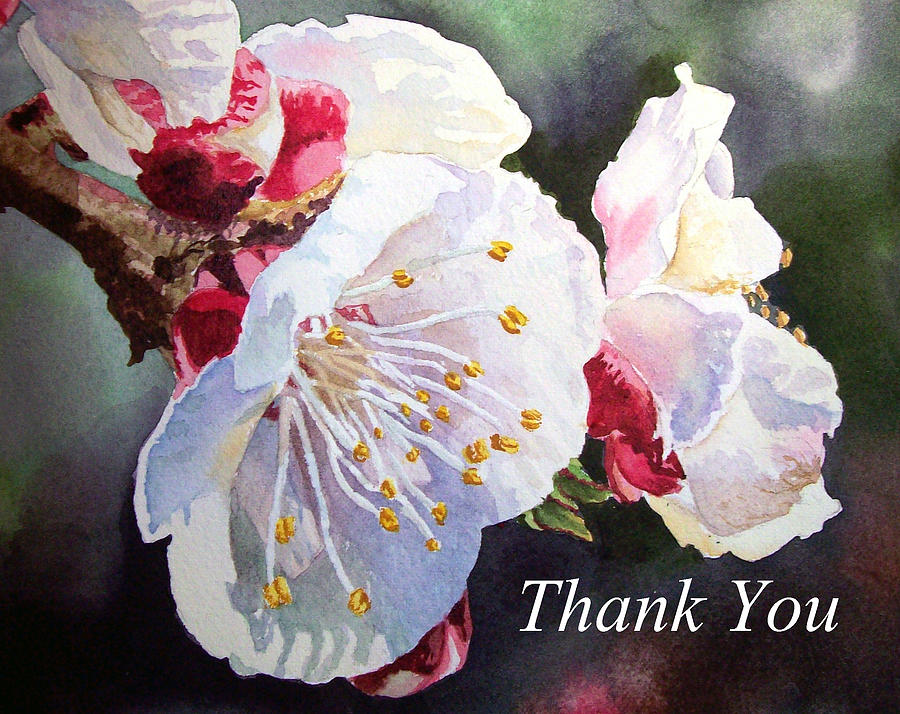Thank you Card Apricot Blossom Painting by Irina Sztukowski