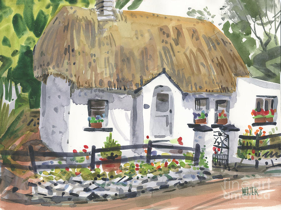 Thatched Roof Cottage Painting by Donald Maier