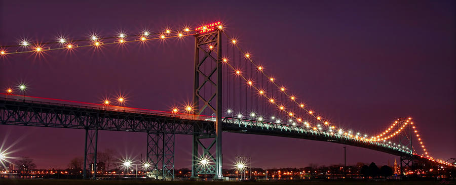 The Ambassador Bridge at Night - USA To Canada Photograph by Gordon Dean II