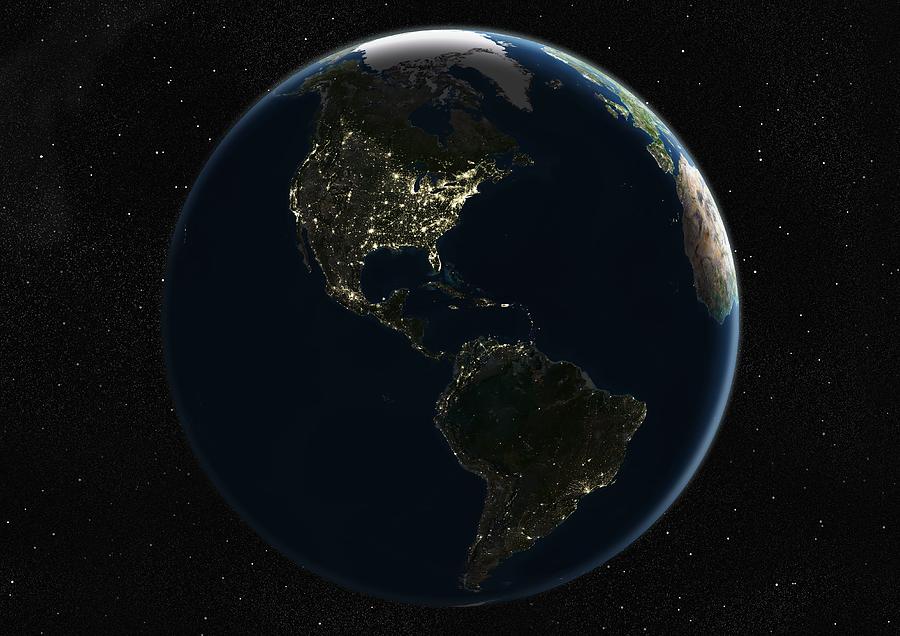 The Americas At Night, Satellite Image by Planetobserver