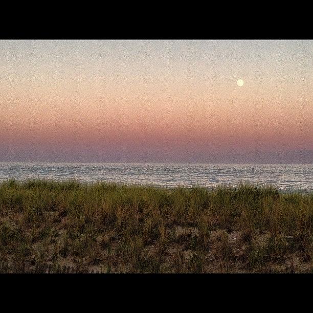 The Atlantic Ocean, Sky, Moon, Grass Photograph by Michael Misciagno