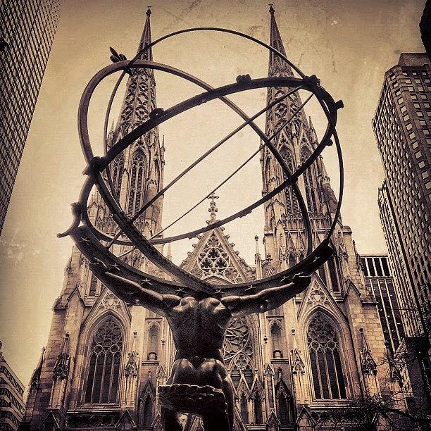 Vintage Photograph - The Atlas & St. Patricks Cathedral - by Joel Lopez