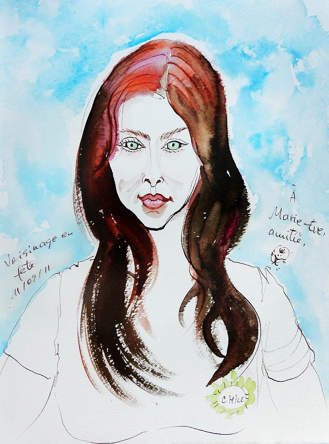 Portrait Drawing - The Auburn Hair Blue Eyes Girl by ITI Ion Vincent Danu