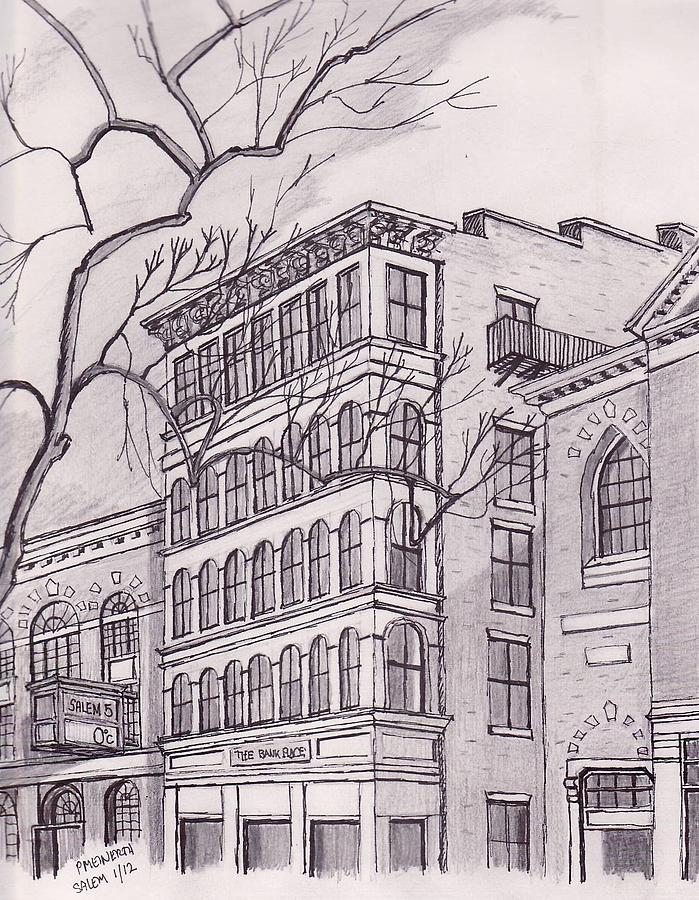 The Bank Plaza Salem Drawing by Paul Meinerth