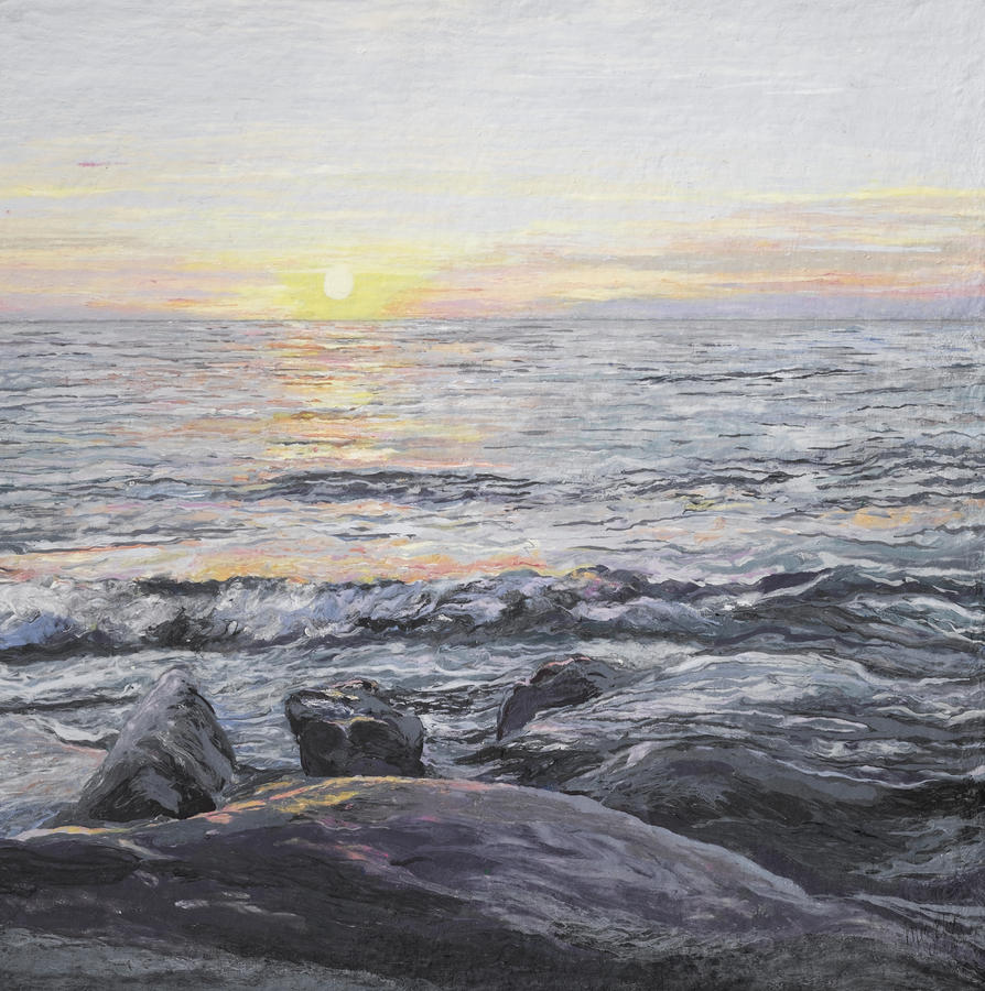 Sunset Painting - The Bay at Sunset by Meg Black